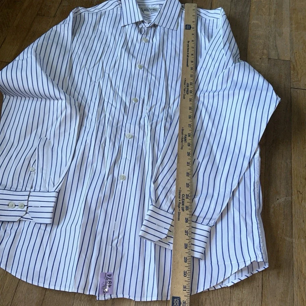 Banana Republic Men Blue White Stripe Cotton Dress Shirt Size L 16-16.5 Long Slv